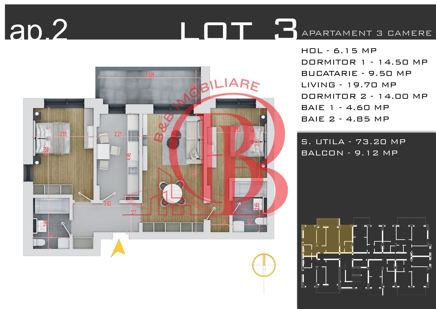 Apartament Decomandat 3 Camere-Theodor Pallady-Comision 0% - Schiță 14