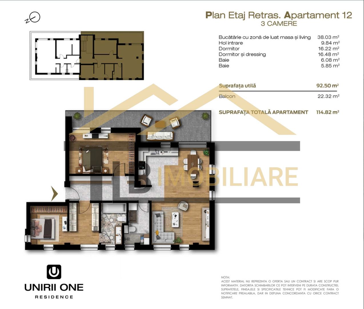 Penthouse cu 3 camere, 92.5mp, Zona UniriiONE Residence - Poză 2