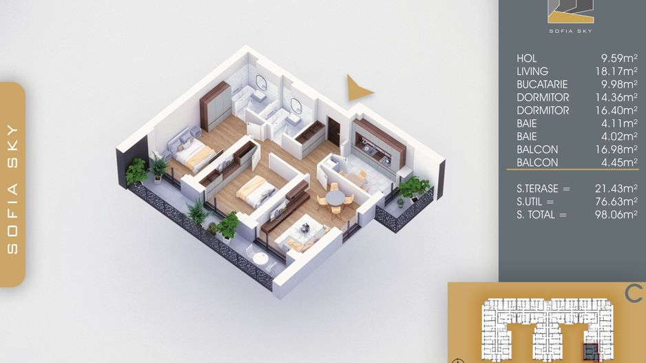 Apartament 3 camere decomandat  Titan Pallady  7 min Metrou Nicolae Teclu - Schiță 1