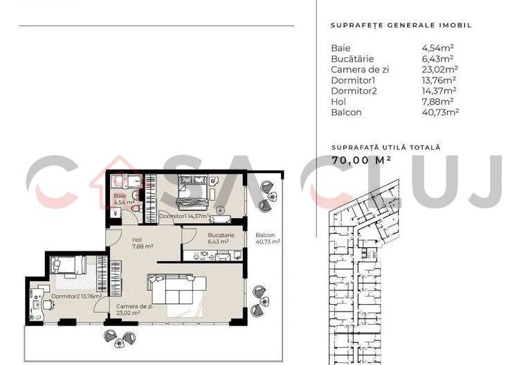 3 camere, imobil nou,parcare, zona Baza Sportivă Gheorgheni - Schiță 5