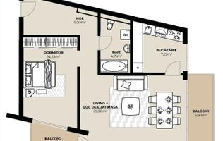 Apartament 2 camere de vânzare 61.15 mp Et.8 Mărăști Fabricii