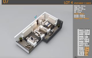 Apartament 2 camere Theodor Pallady-Metrou Nicolae Teclu - Schiță 2