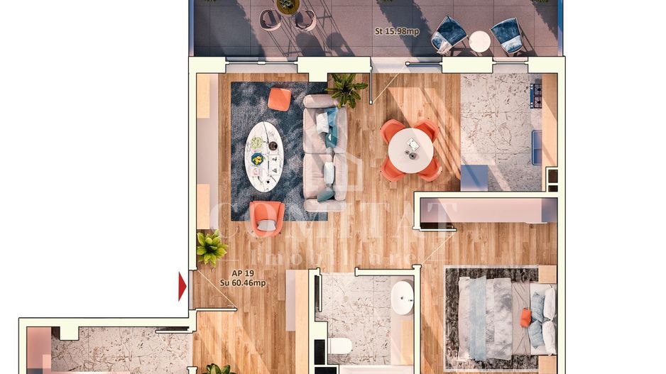 Apartament 2 camere Dorobanților Cluj imobil nou cu CF - Schiță 8