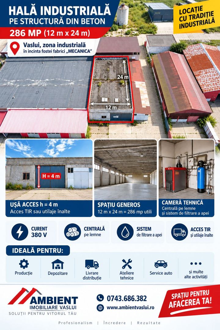 ANSAMBLU INDUSTRIAL HALĂ + CLADIRE BIROURI, 686 mp, VASLUI - ZONA INDUSTRIALĂ - Poză 2