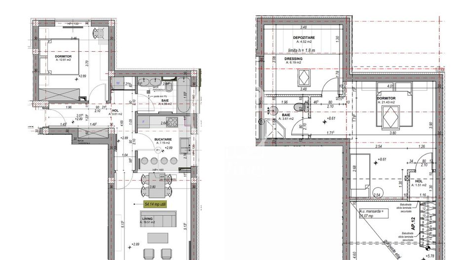 Penthouse 3 camere, dressing, aer conditionat (NCL-33D-Mi-ap.12) - Poză 12