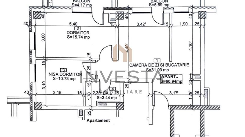 Apartament 3 camere semifinisat, Bloc nou,  zona Iulius Mall! - Schiță 2