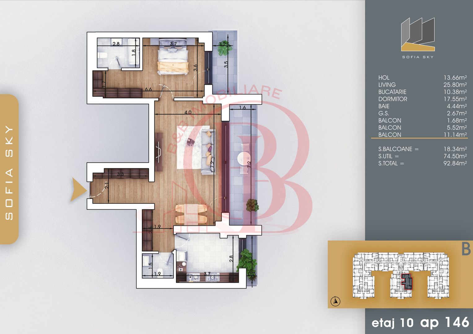 Apartament 2 camere cu 2 bai Bloc Finalizat Theodor Pallady - Schiță 2