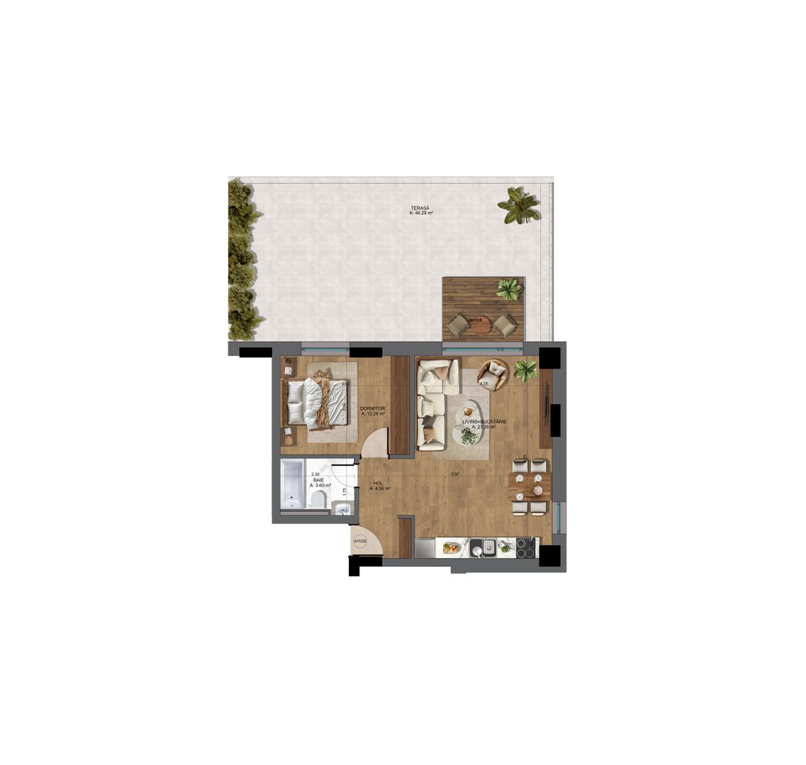 Apartament 2 camere nou,  cu terasa Pta-Unirii AP03B - Schiță 13