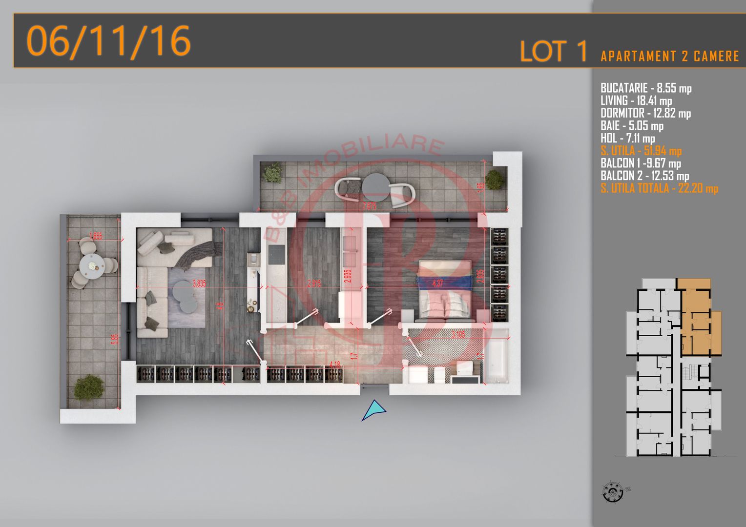 Apartament decomandat 2 camere -Titan Pallady Metrou Teclu - Schiță 1