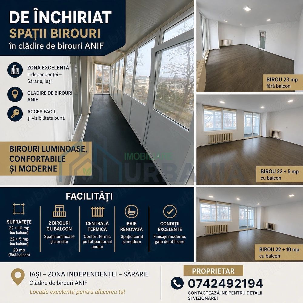 Închiriere 3 birouri în zona Independenței – Sărărie, Iași (Clădirea ANIF) - Poză 1