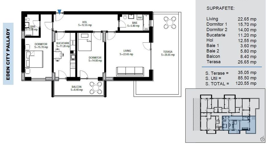 AP. 3CAM. SPATIOS 85MP+TERASA SI BALCON/ PALLADY, METROU N.TECLU! - Poză 1