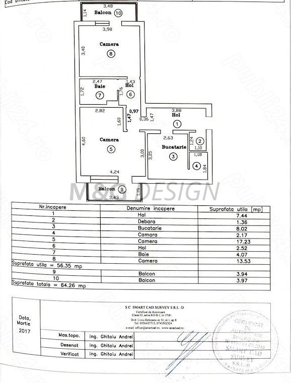 Apartament 2 camere Timocului cu centrala - Schiță 10