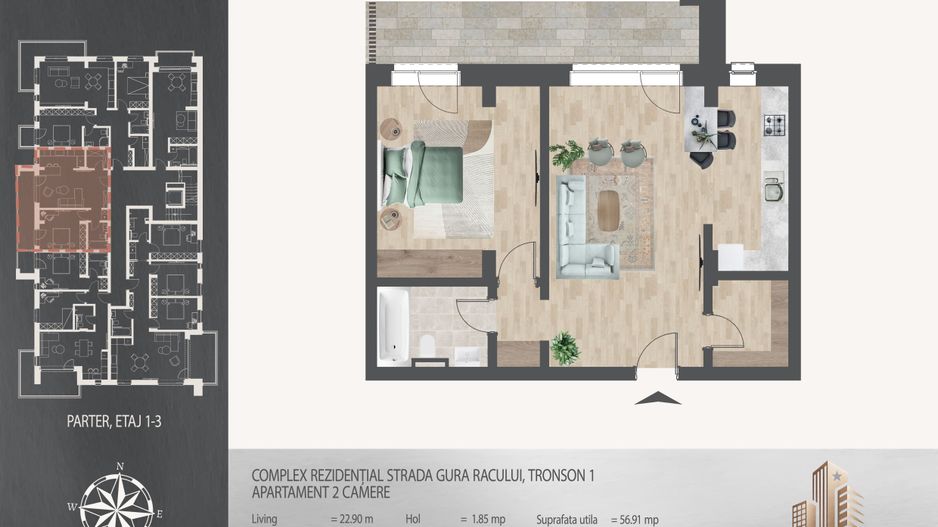 2 camere decomandat  Pallady Metrou Nicolae Teclu - Schiță 8