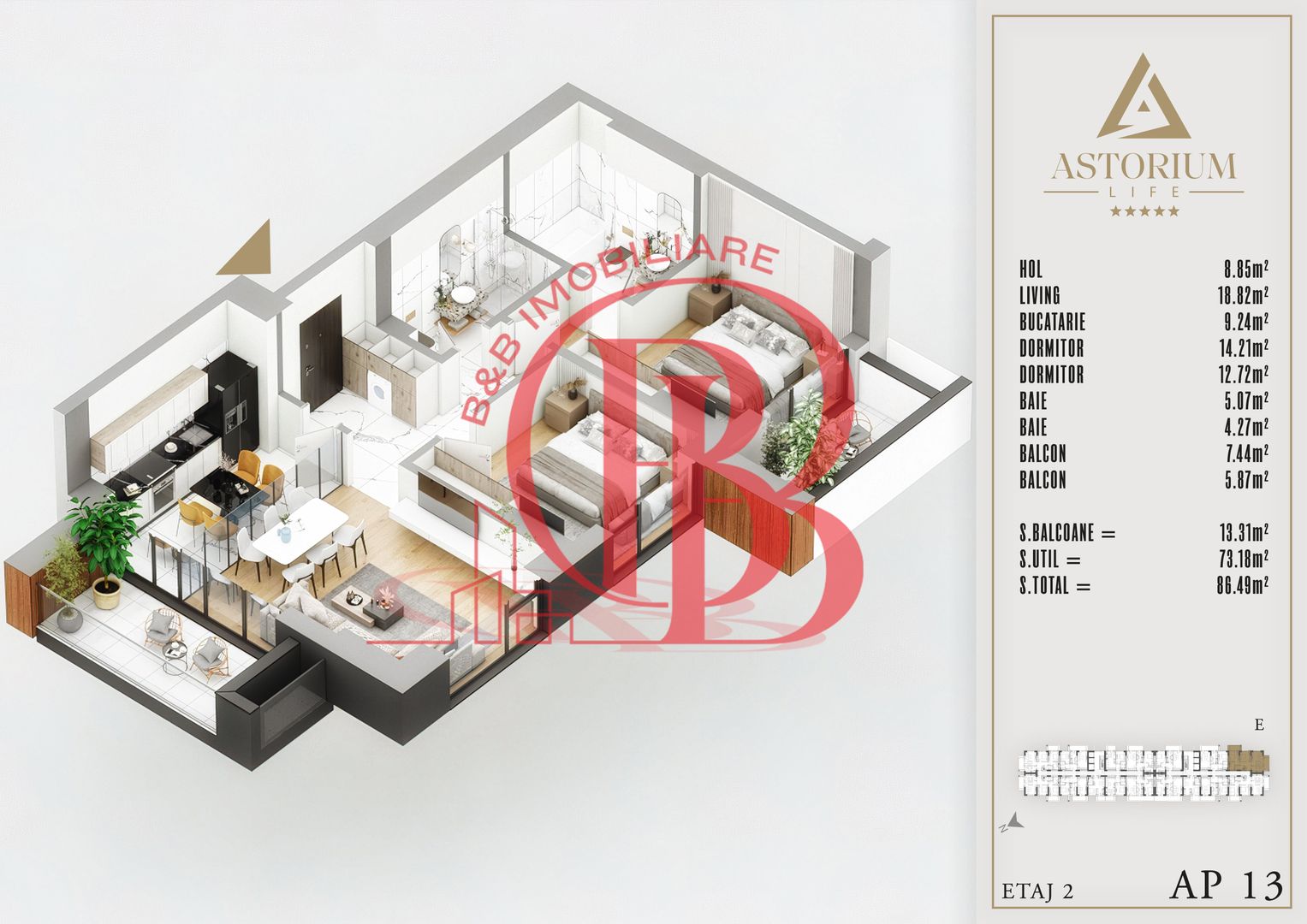 3 camere  CU 2 BALCOANE - Schiță 9