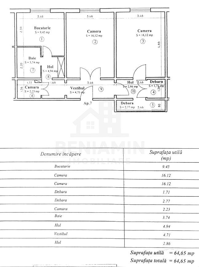 2 Decomandate-Etaj 1-CT-AC-Mobilat-Utilat-Bartolomeu-65mp-Parcare - Schiță 10