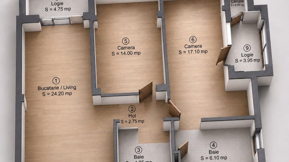 Apartament 3 camere, 2 bai, etaj intermediar, 2 balcoane, Terra - Poză 9