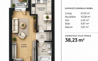 Apartament 1 camera | semifinisat | bloc nou | Soporului - Poză 1