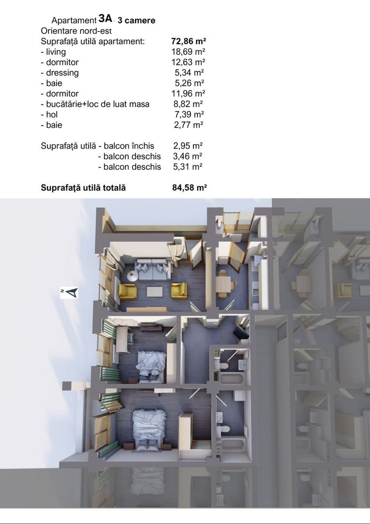 APARTAMENT NOU - 3 camere, BLOC NOU - zona CARTIER; - Poză 2