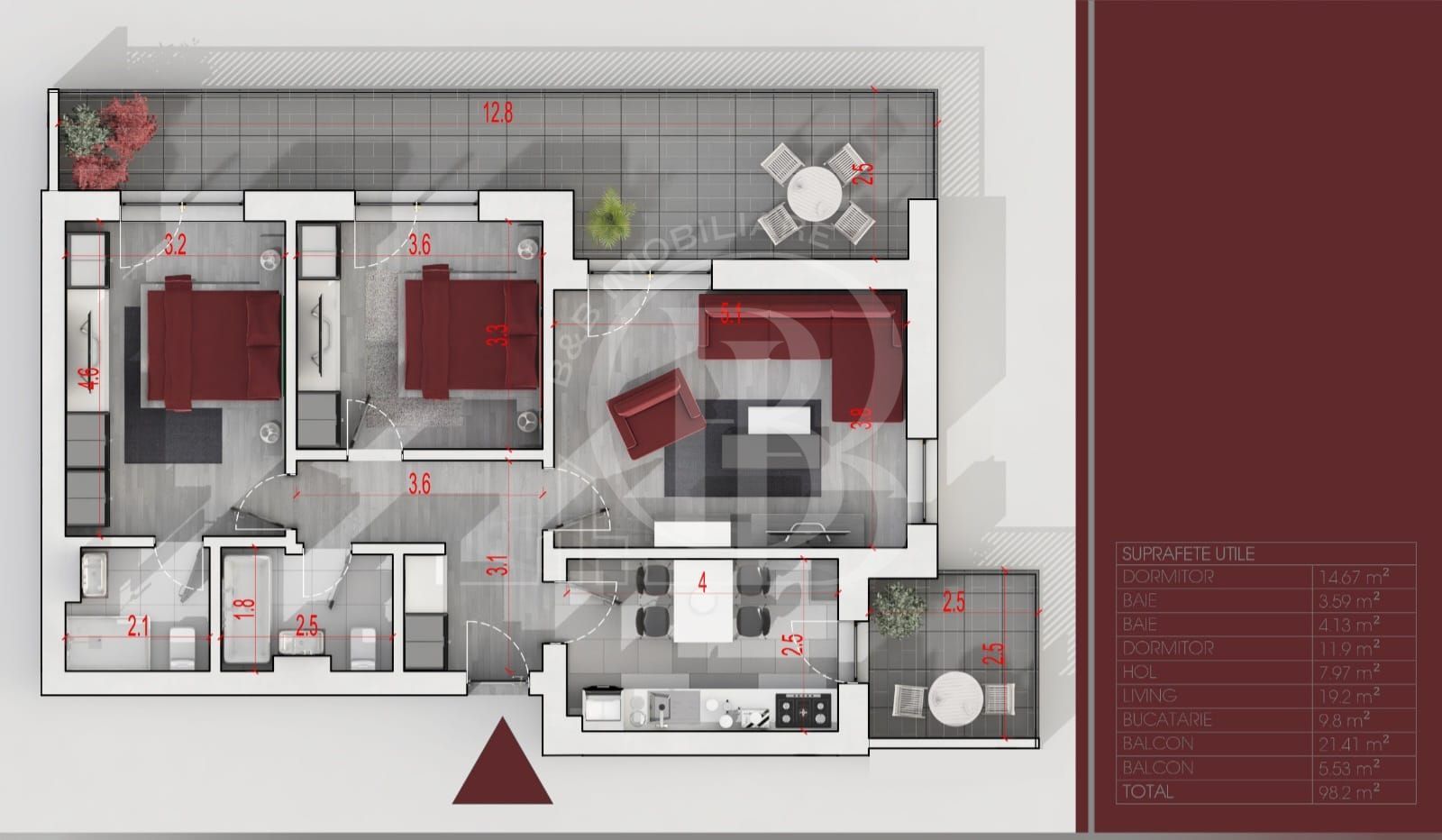 Apartament 3 camere FINALIZAT 100mp Loc parcare inclus - Schiță 18