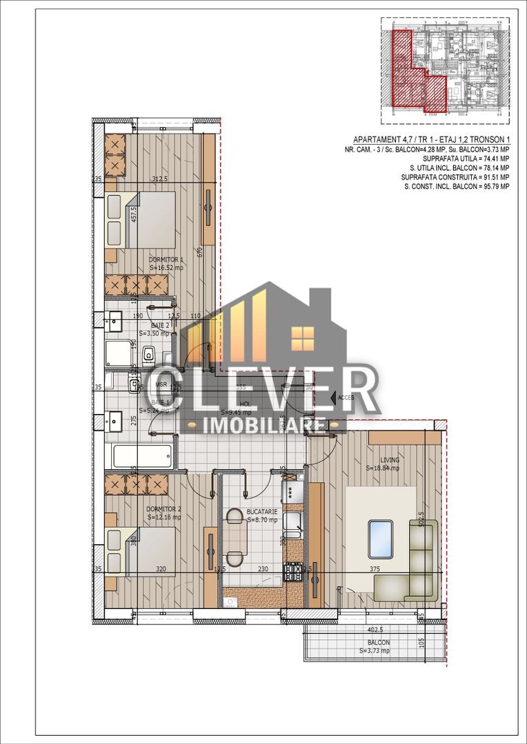 3 Camere Decomandat Etaj Intermediar |  Pallady - metrou Teclu - Poză 4