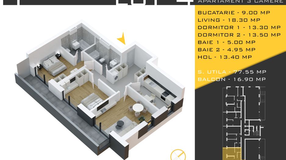 3 camere decomandat Titan Pallady  Metrou Nicolae Teclu - Schiță 11