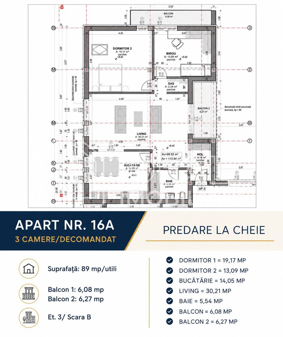 Apartament modern cu 3 camere, la cheie – zona Doamna Stanca - Schiță 12