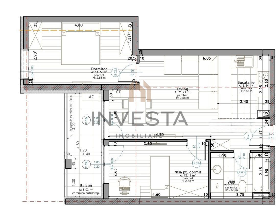 Apartament cu 3 camere, etaj intermediar, bloc nou, zona Frunzisului - Schiță 8