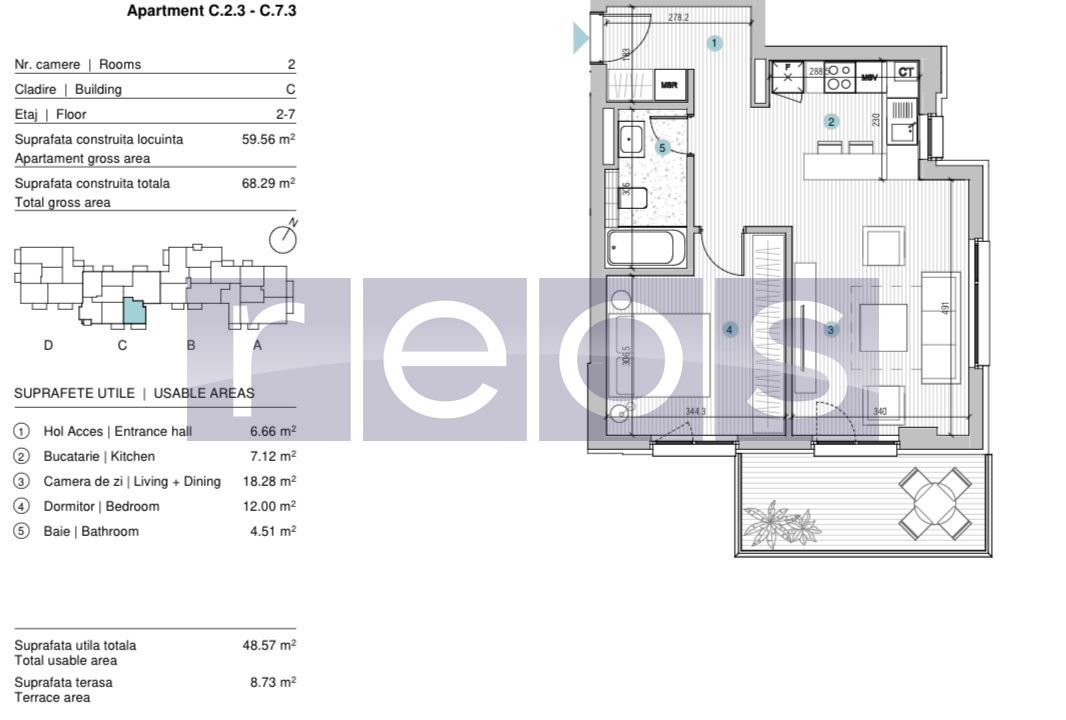 VANZARE APARTAMENT 2 CAMERE | STRAULESTI | 60MP | TERASA | COMPLEX NOU - Poză 22