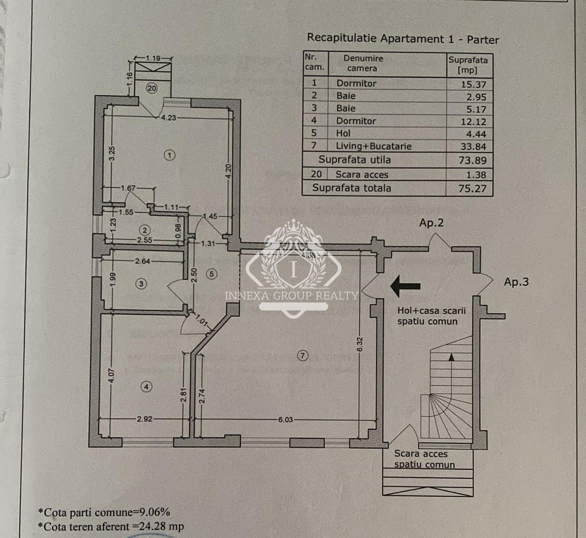 Apartament 3 camere - centrala proprie - 2 locuri parcare - terasa I Salajan - Schiță 12