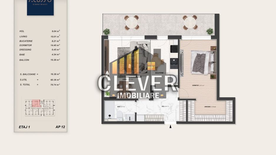 Alusso 2 camere premium Metrou Teclu, Pallady Comision 0% - Schiță 9
