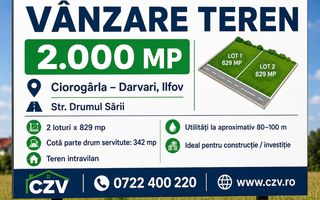 Teren intravilan 2.000 mp, două loturi construibile – Darvari, Ciorogârla - Poză 1