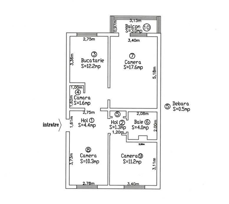 Apartament 3 camere, 63 mp, Craiter, etaj 4/4, vedere pe 2 părți - Poză 9
