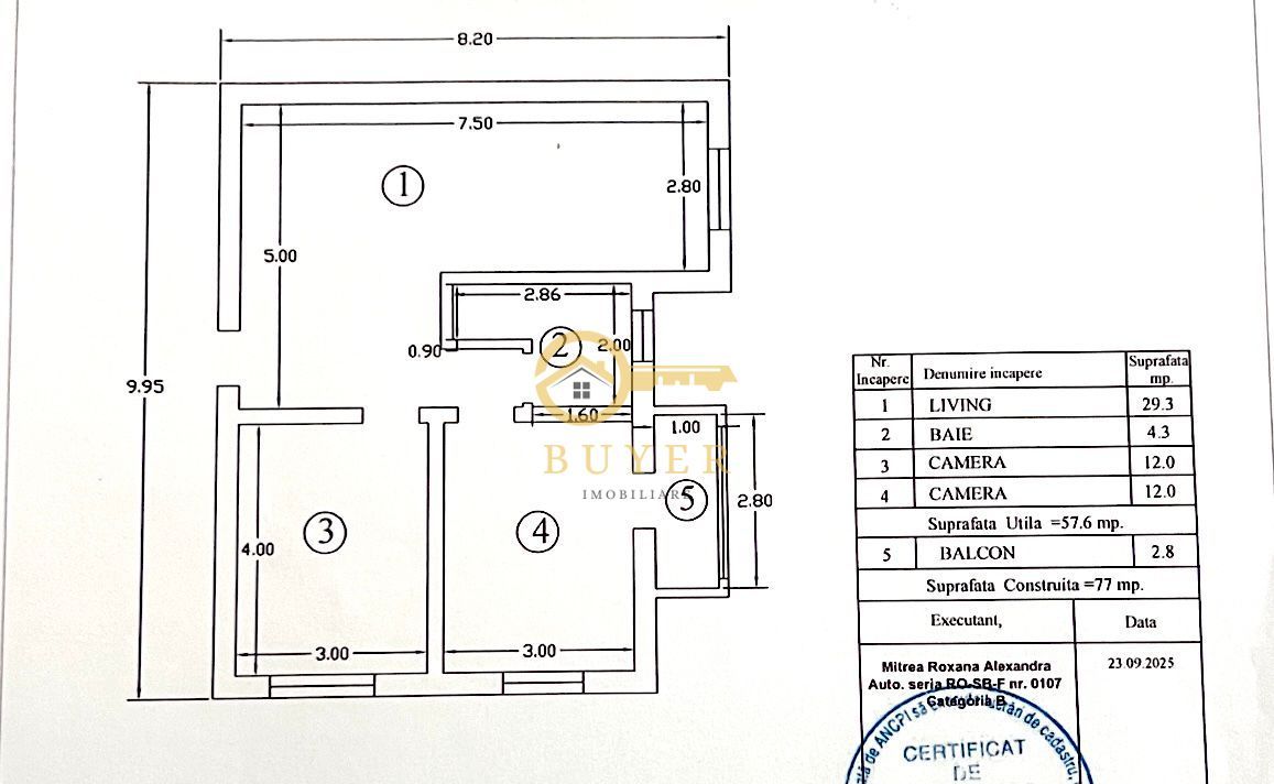 Apartament cu 3 cam mobilat si utilat, loc de parcare- Strand 2 - Schiță 9