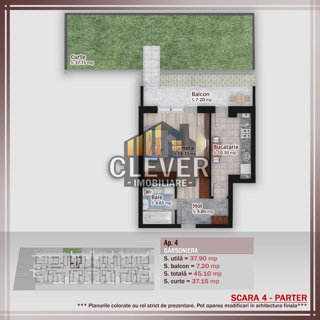 Garsoniera decomandata cu GRADINA PROPRIE 37mp, zona Pallady - Schiță 14