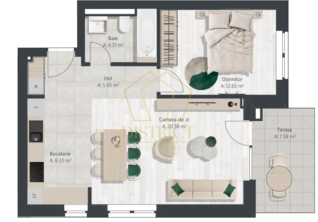 COM 0% Apartament nou cu 2 camere, bucatarie inchisa | Denya Forest - Schiță 9