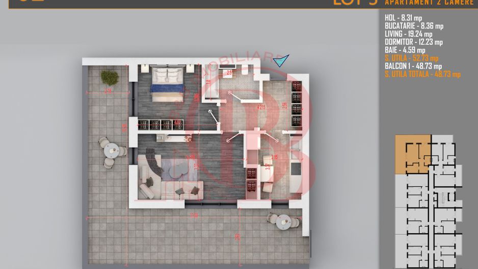 Apartament 2 camere cu terasa Titan-Pallady-Metrou Teclu - Schiță 2