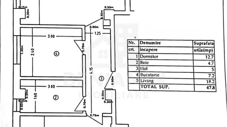 Apartament 2 camere-Bloc Nou-1 Mai-Centrala termica-48mp-Disponibil - Schiță 6