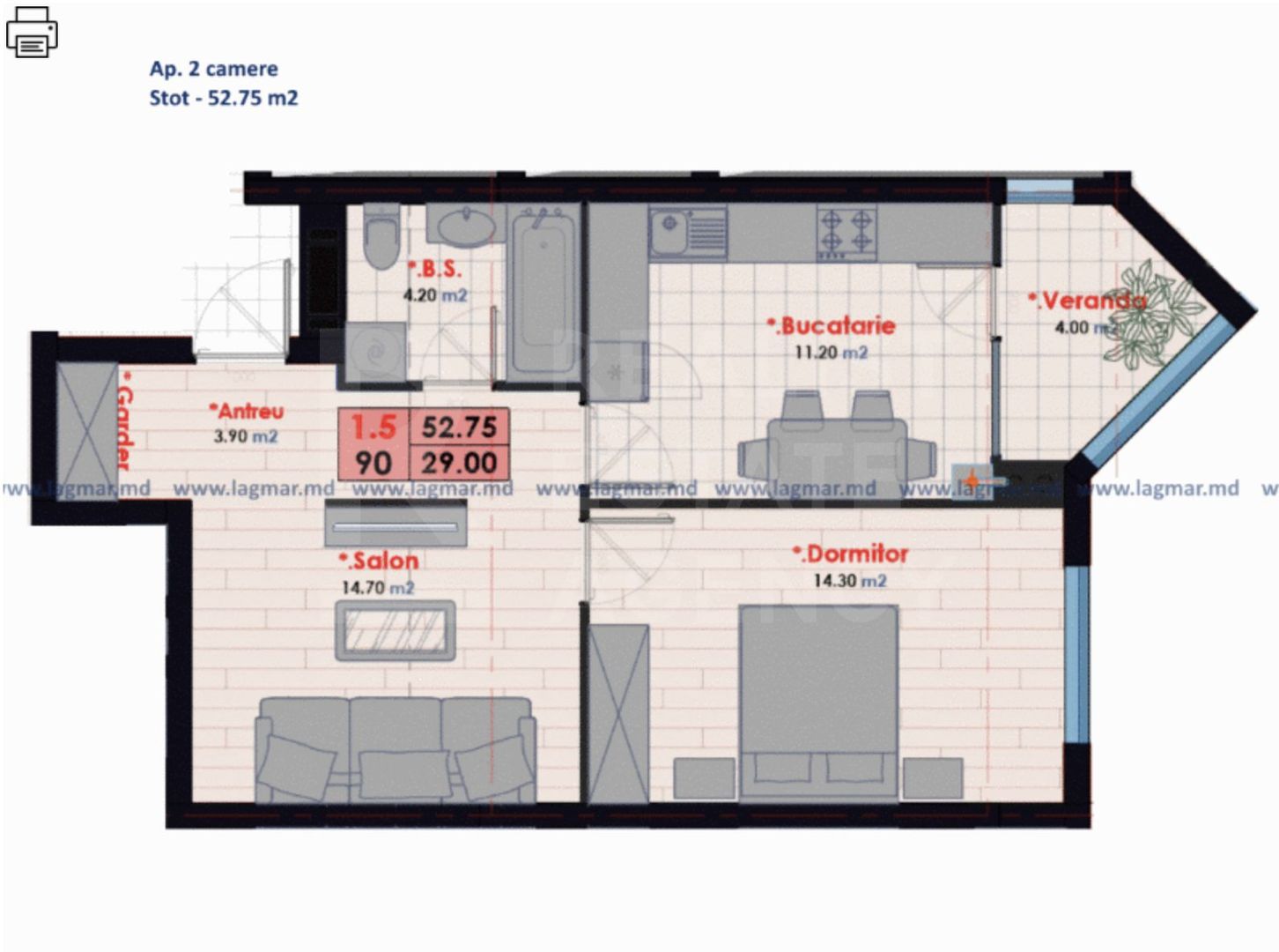 Vânzare, apartament, 2 camere, stra Nicolae Testemițanu, Botanica - Schiță 11