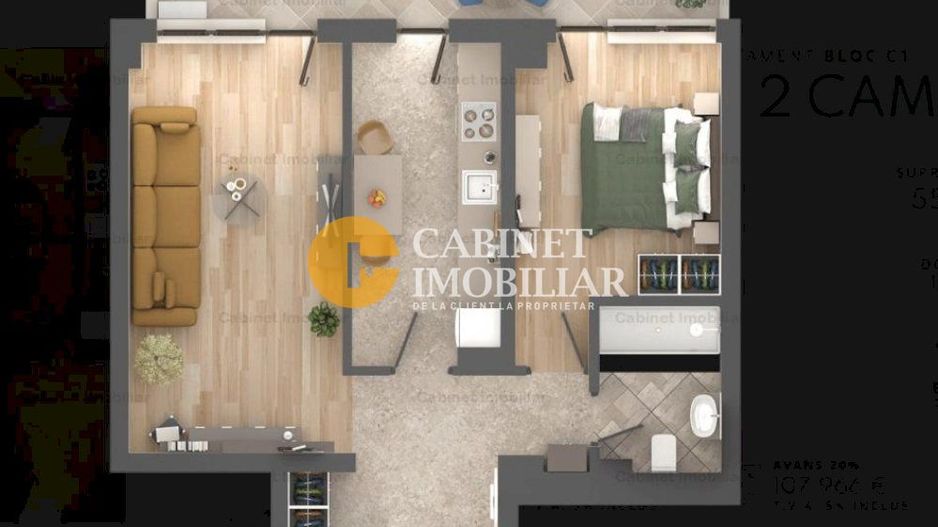 2 Camere Decomandat - UNIREA TOWERS - Bloc Nou - Zona Podu Ros - Poză 6