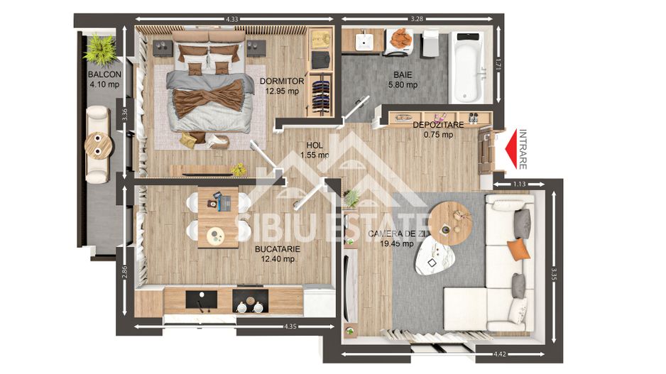 Apartament 2 camere decomandate proiect Premium Ratiu- Selimbar - Schiță 8