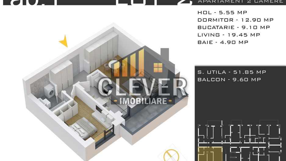 Apartament 2 camere decomandat 61 mp, comision 0, Pallady - Schiță 13