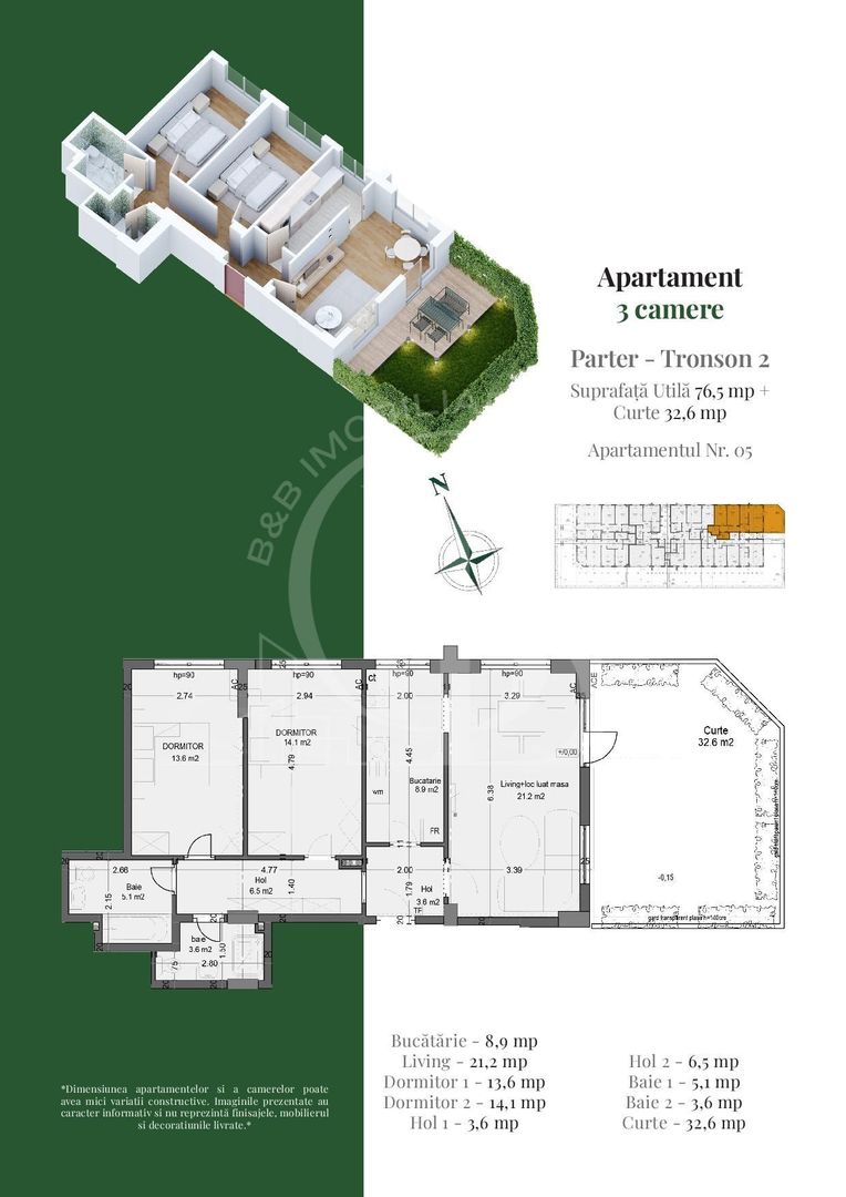 Apartament 3 camere cu gradina Theodor Pallady Metrou Teclu - Schiță 3