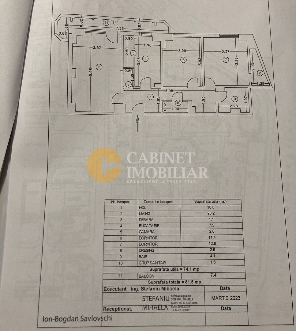 Zimbru 3 camere 81,5 mp - etaj intermediar - mobilat complet - bloc 1990 - Poză 11