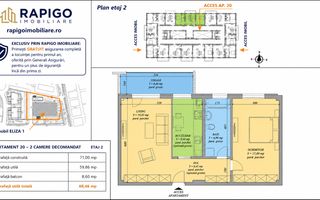 Apartamentul nr. 20 | 2 camere decomandat | Etaj 2 | Terasă 8,60 mp | - Poză 1