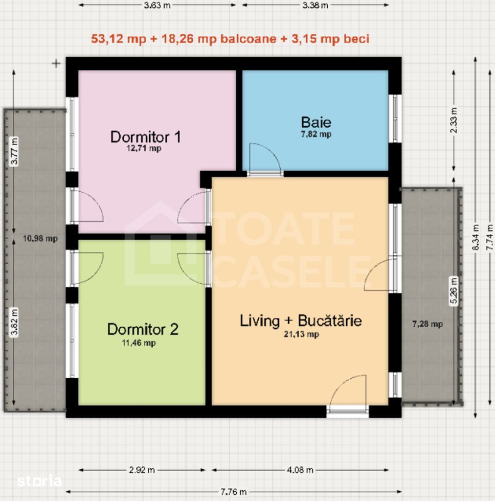 Apartament cu 3 camere, etajul 1, 2 locuri de parcare, Borhanci - Poză 8