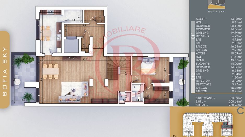 Duplex 4 camere 3 dormitoare cu baie proprie | Bloc Finalizat langa Metrou Teclu - Schiță 2