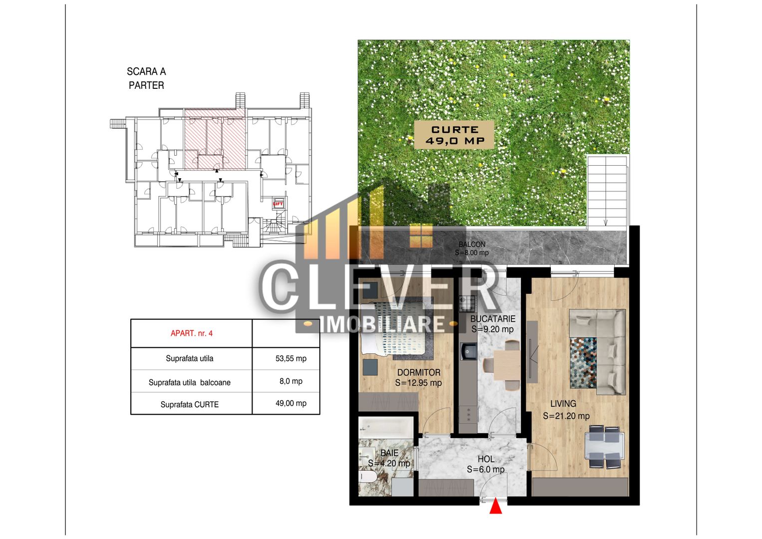 2 Camere | Curte 49 mp | 110,55 mp Total | Pallady | Comision 0% - Schiță 12