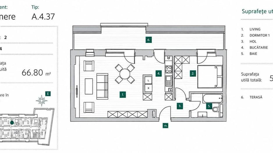 Apartament 2 Camere | Balcon 18,62 mp | Zonă Centrală - Schiță 10
