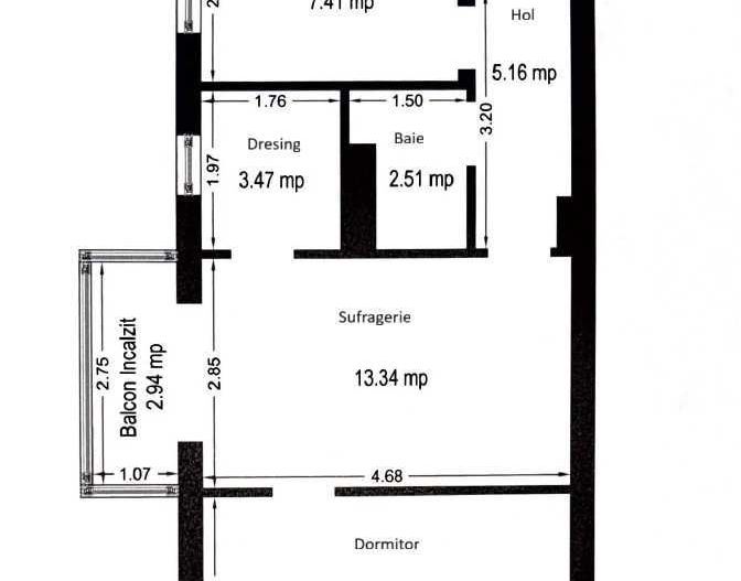 Dacia | 2 Camere | Etaj Intermediar | Centrala Proprie - Schiță 8