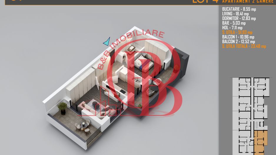 Apartament 2 camere Theodor Pallady-Metrou Nicolae Teclu - Schiță 2